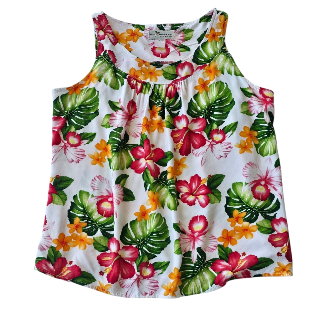 Vintage Tropical Sleeveless Top Size XL Made in Hawaii Vacation Resortwear